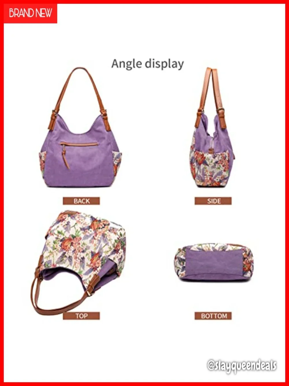 Canvas Hobo Purse Multi Pocket Tote Shopper Shoulder Bag with Embroidery Ethnic
